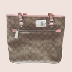 Nwt Coach F58294 Zip Top Tote     Signature Canvas Logo Khaki blush 2     Msrp  295