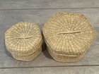 Vtg Nesting Octagonal Wicker Trinket Baskets Lidded Boho Storage Set 3 5    5   