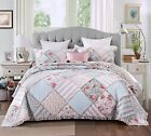 Dada Bedding Cottage Mint Floral Pastel Cotton Patchwork Bedspread Quilt Set