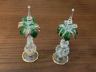 2x Mouth Blown Egyptian Perfume Bottles Pyrex Glass Gold Paint Palm Shape 6 6 