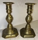 Petite Pair Of Antique Queen Anne Candlesticks Spun Brass Push-up Candle Sticks