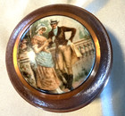 Vintage Metal Powder Puff Music Box With Figural Lid - 5x4 Inches