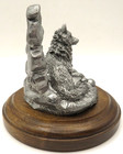 Michael Ricker Pewter Wolf Coyote Figurine Statue On Wood Base 2002- 3277