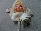 Vintage Celluloid Bride Head On Chenille Stem W  Plastic Bell - Made In Japan
