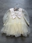 Girls Ivory Tulle Tutu Dress 12  month Long Puff Sleeve V-neck Bow Tie Back