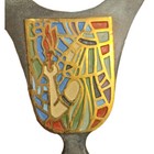 Vintage Israeli Brass Enamel Menorah Woman W  Torch Mid Century Made In Israel 
