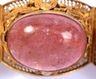 1930 s Chinese Gilt Brass Filigree Bracelet Jadeite Pink Tourmaline