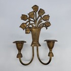 Vtg Brass Wall Sconce Candle Holder Tulip Flower Basket Motif Hollywood Regency