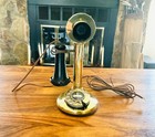 Vintage Brass Candlestick Desk Phone Working Rotary Dial Telephone