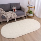 Fluffy Bedroom Rug  Small Oval Area Rugs  Cream Shag Bedside Carpet For Kids 