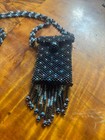 Beaded Black Medicine Pouch Necklace With Fringe