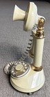 Western Electric Rotary Candlestick Telephone Cream W Gold Trim 1970s Vintage