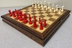 Vintage Milton Bradley Boxed Chessmen  Red And White Plastic  2 5  King  1950s