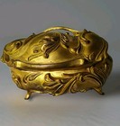 Antique Art Nouveau Gold Gilt Footed Jewelry Casket-mold 104 W liner Intact