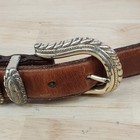 Vintage Brighton Brown Leather Western Belt Silver Buckle Womens