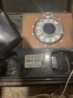 Retro 60 70s Decotel Rotary Phone In Vintage Leather  Wood Case W  Original Cord