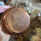 Vintage Early Hand Hammered Copper Bowl Dual Handles Wide Rustic Patina Dish Pot