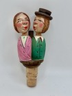 Vintage Hand   carved German Wood Wine Bottle Stoppers     Couple Figures     Set Of 2