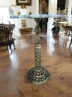 Vintage Carrera Marble   Reticulated Brass Hollywood Regency Side Accent   