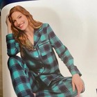 Lands  End 100  Cotton Teal And Navy Plaid Pajama Set Size S