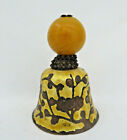 19th C  Chinese Mandarin Qing Enamel Bell   Golden Amber Glass Hat Rank Badge