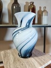 Vintage Blown Glass Vase Blue And White Swirled Glass Art 10 5  Murano Style