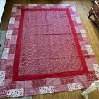 Vintage Christmas Tablecloth 76    X 56   patchwork Rectangle Red   White - Holes