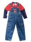 Vintage Scooby-doo Denim Overalls Long Sleeve Red Shirt Set New Size 7 Kids Y2k