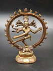 Antique 19th Indian Copper Inlaid Bronze Sculpture Dancs Shiva Nataraja Figurine