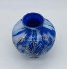Ca 1880 Bohemian Harrach Blue And White Spatter Glass Vase With Gold Enamel