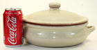 Round Covered Casserole Clay Stoneware Unmarked 9-1 2  Dia Oven Baking Glazed