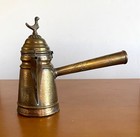 Antique Engraved Brass Middle-eastern Dallah Coffee Pot C  1900 Rare Bird Lid