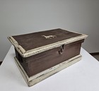 Old Antique Dovetail Wood Trunk Storage Chest Horse Motif Primitive Decor