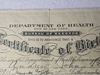 Birth Certificate - Vintage 1923 City Of New York 