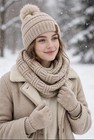 Women s 4pcs Winter Set Beanie Hat Scarf Gloves Headband Fleece Lined Warm Knit