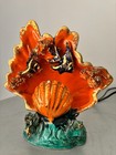 Vintage Vallauris Ceramic Shell Lamp Orange Fish Gold Luster Night Light 1950s