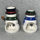 Yankee Candle Snowman Snowwoman White Tea Light Votive Holders Set 2 Christmas