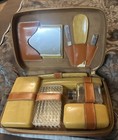 1950s Men   s Vintage Zippered Leather Vanity Kit Grooming Toiletries Travel Case