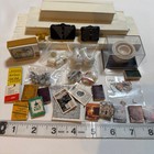 Vintage Dollhouse Miniature Lot Of Books Mags Vase Luggage Tv Photos Plate Bowls