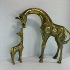 Vintage Solid Brass Mother And Baby Giraffe Figurines Sculpture