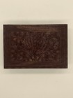 Antique Burmese Teak Wood Box Hand Carved Peacock Folk Art Jewelry Trinket 7x5