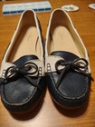 Cole Haan Women   s Navy Blue White Leather Slip-on Boat Shoes Size 9 5 B