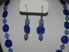 Frosted Blue Glass Necklace  Bracelet And Earring Set