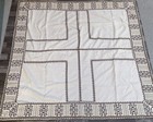 Vintage Embroidered Square Tablecloth Beige Brown Yellow 51x55