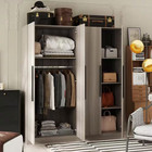 Gray Wood 63 In  W 4-door Wardrobe Armoires With Hanging Rod And Storage Shelves