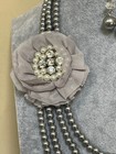 Four Layers Grey Glass Pearl Side Flower Pendant Necklace Earring Set