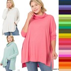 1x 2x 3x Women s V Or Cowl Neck Long Sleeve Top Loose Oversized Fit Tunic Shirt