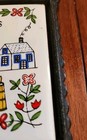 Vtg Cast Iron Metal Trivet Ceramic Tile God Bless Our House 9 5 8  X 5 1 4 