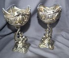 Antique Germany Hanau Pair Of Master Salts Putti Riding Dolphins 800 Silver