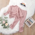 Toddler Baby Girls Cotton Outfit Ribbed Long Sleeve T-shirt Pants Clothes Set